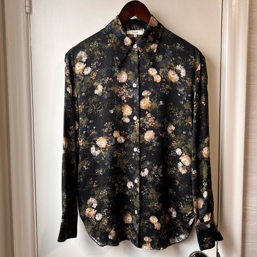 New VINCE 100% Silk Rose Field Blouse